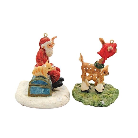 Vintage Ceramic Pottery Holiday Ornaments Santa & Rudolph Reindeer Christmas 3x2 - Picture 2 of 11